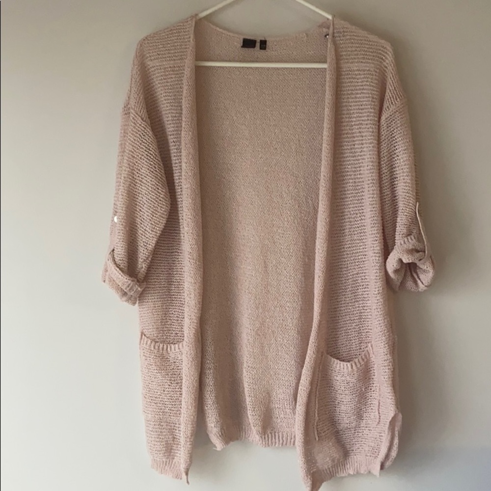 Blush Pink open weave cardigan with front pockets
